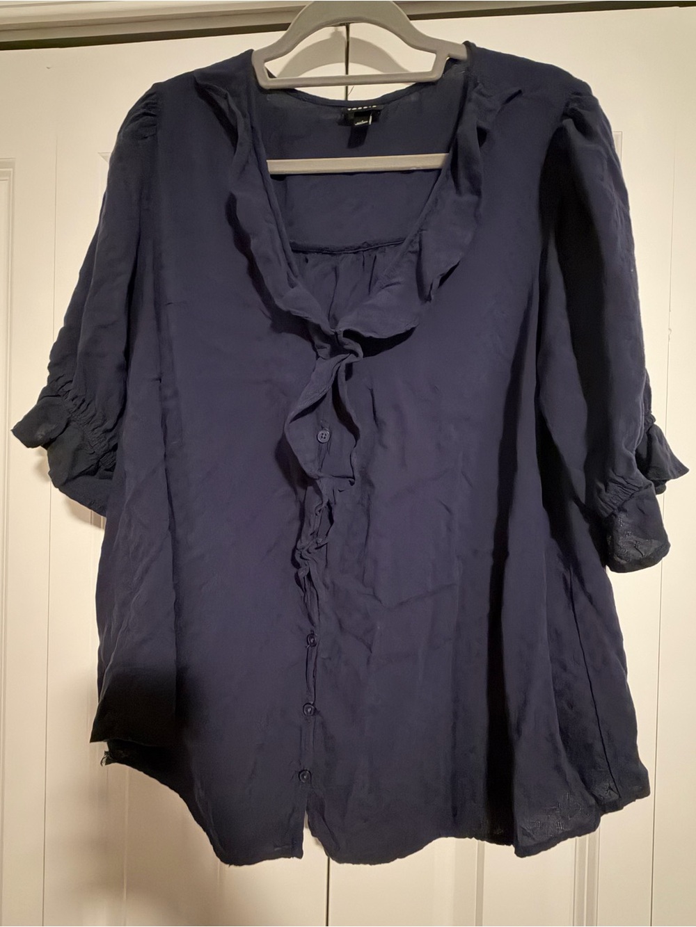 torrid Navy Ruffle-Trim Button Blouse